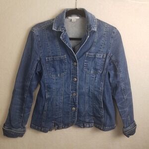 Dressbarn Women's M Blue Denim Jacket Button Front Collared Long Sleeve